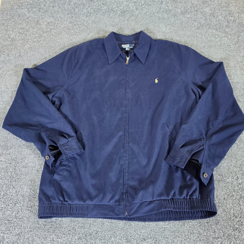 Polo Ralph Lauren Mens Harrington Jacket Navy Blue Plaid Lined Windbreaker LT